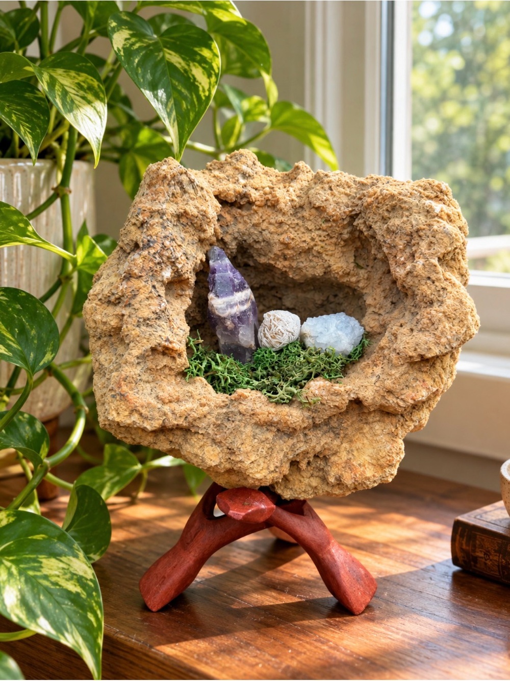 Large Natural Crystal Geode Display | Amethyst | Desert Rose |  Celestite & Moss